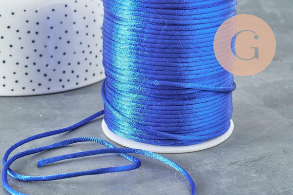 Cordon queue de rat satin bleu roi,cordon brillant, cordon satiné, cordon Bijou, lacet bleu,2mm, x 5mètres G1094