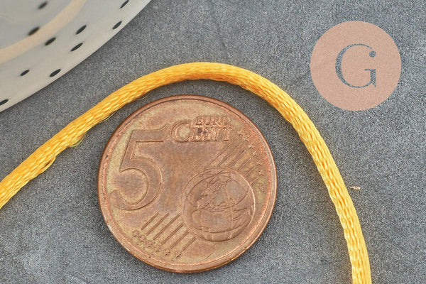 Cordon queue de rat satin jaune brillant, cordon satiné, creation bijoux,lacet jaune,2mm, x 5mètres G2713