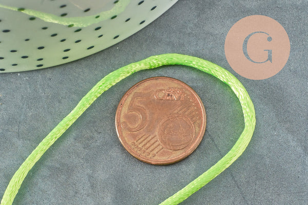 Cordon queue de rat satin jaune fluorescent,cordon brillant, cordon satiné, cordon Bijou, lacet jaune,2mm, x 5mètres G1645