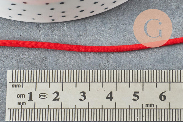Cordon queue de rat satiné rouge 2mm, x 5mètres (G1379)