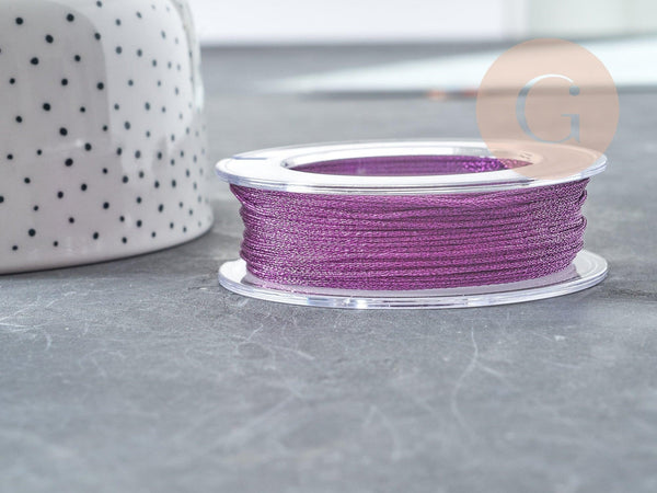 Cordon rose fuchsia Métallisé tressé polyester 1mm, cordon métallisé pour bijoux, x1 mètre (G8172)