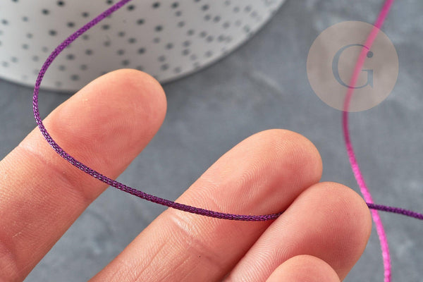 Cordon rose fuchsia Métallisé tressé polyester 1mm, cordon métallisé pour bijoux, x1 mètre (G8172)