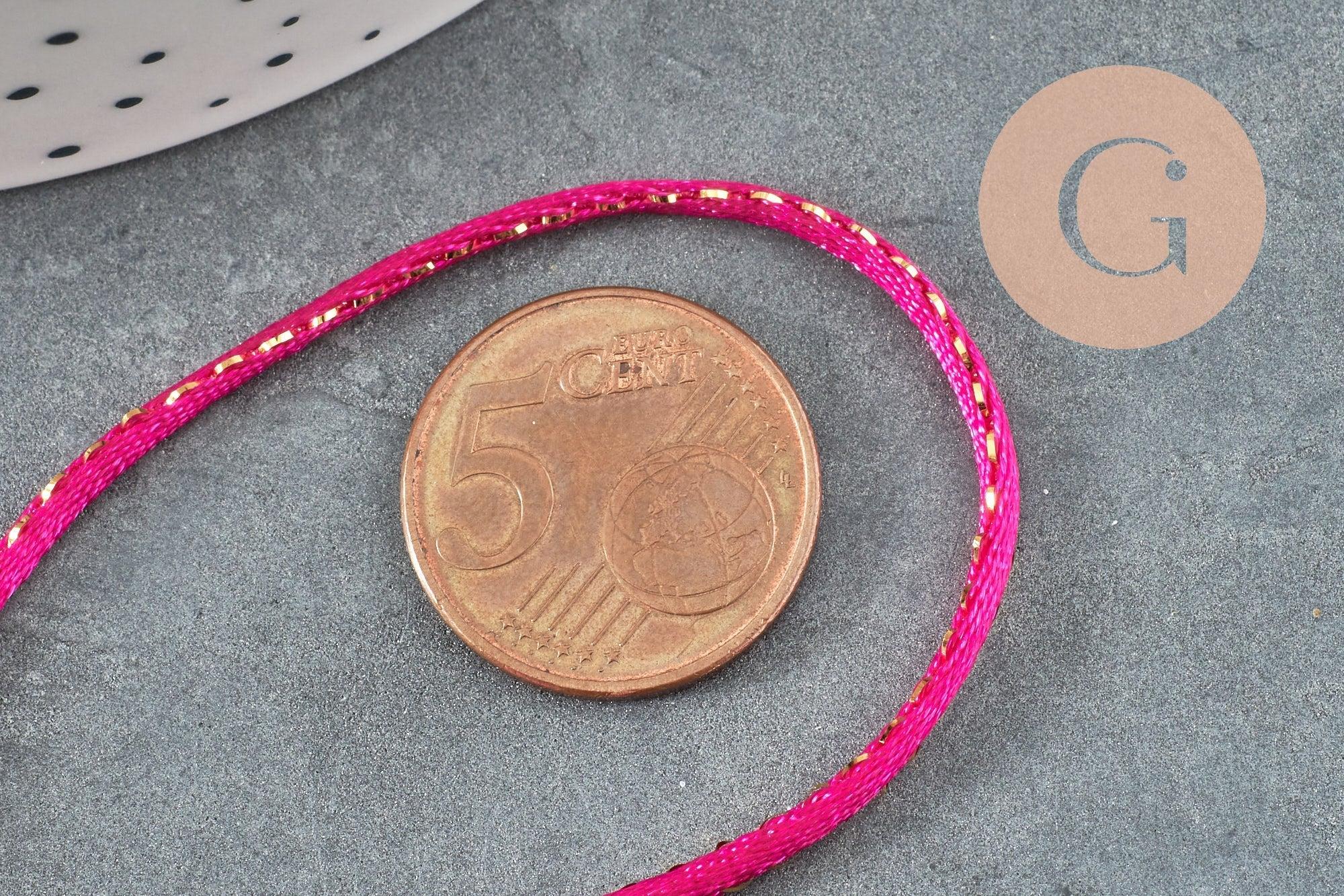 Cordon rose fuchsia or pour fabrication bijoux 1.5mm, x1 mètre (G3760)