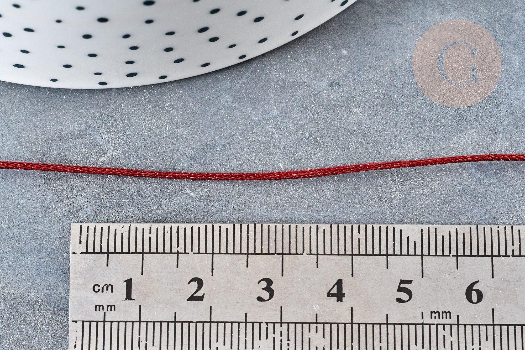 Cordon rouge métalisé tressé cuivre polyester 1mm, x1 mètre (G8175)