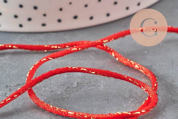 Cordon rouge or, fabrication bijoux, création bijoux,ruban mariage, scrapbooking, largeur 1.5mm, x1 mètre G3369