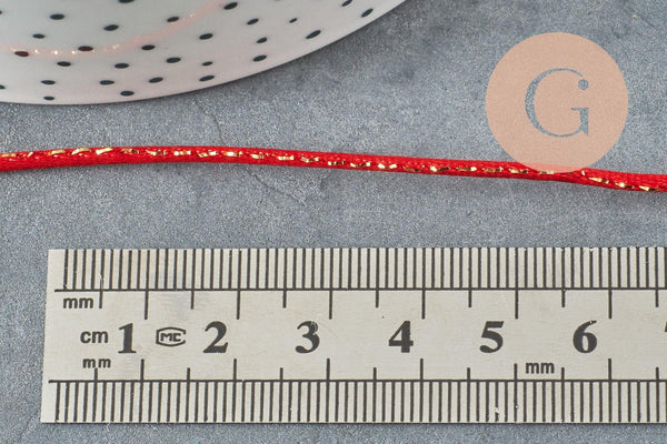 Cordon rouge or, fabrication bijoux, création bijoux,ruban mariage, scrapbooking, largeur 1.5mm, x1 mètre G3369