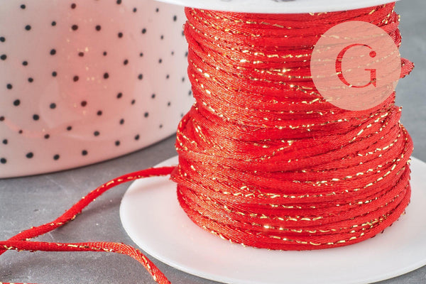 Cordon rouge or, fabrication bijoux, création bijoux,ruban mariage, scrapbooking, largeur 1.5mm, x1 mètre G3369