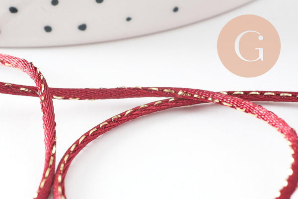 Cordon rouge or, fabrication bijoux,ruban mariage, scrapbooking, largeur 1.8mm, x1 mètre (G8244)
