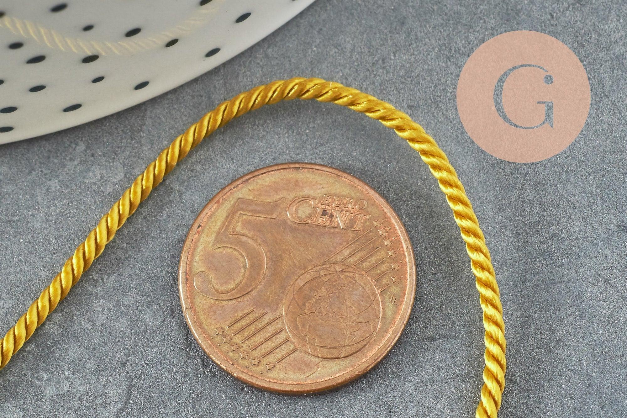 Cordon satiné torsadé or foncé 2mm, x1 mètre (G4594)