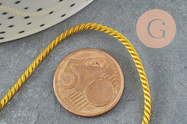 Cordon satiné torsadé or foncé 2mm, x1 mètre (G4594)