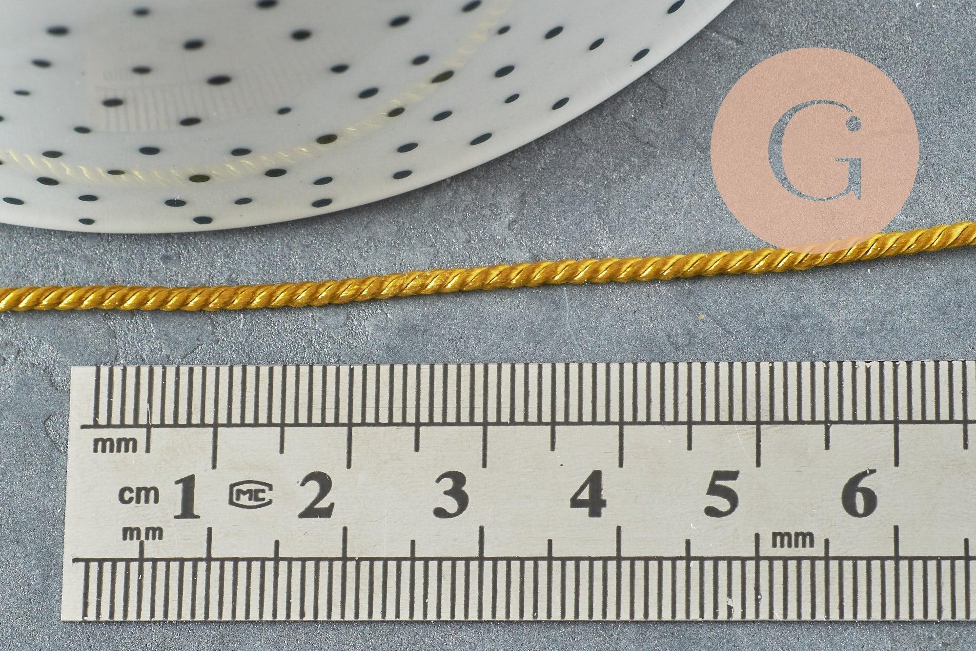 Cordon satiné torsadé or foncé 2mm, x1 mètre (G4594)