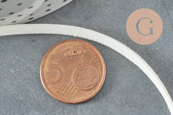 Cordon suédé blanc imitation cuir 4mm, x1 mètre (G0640)
