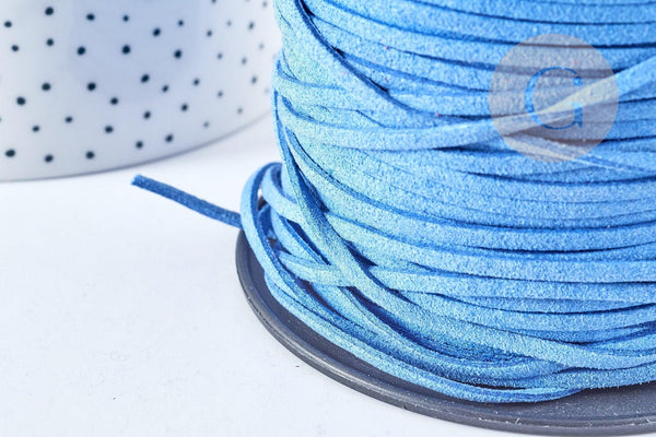 Cordon suédé bleu imitation cuir 3-4mm, x1 mètre (G8302)
