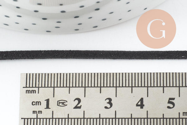 Cordon suédé noir à paillettes imitation cuir 4mm, x 1 mètre (G0756)