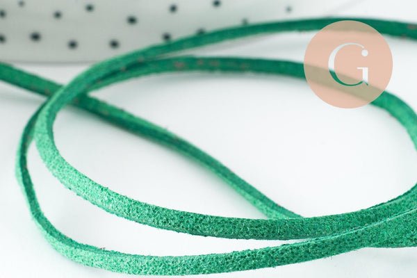 Cordon suédé vert à paillettes imitation cuir4mm, x1 mètre (G1287)
