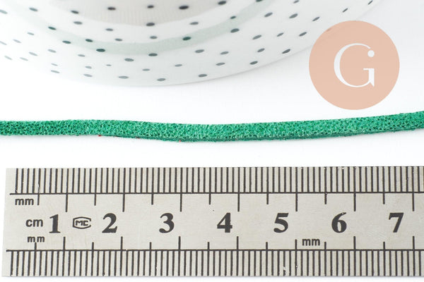 Cordon suédé vert à paillettes imitation cuir4mm, x1 mètre (G1287)