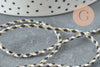 Cordon tressé Blanc noir gris fil doré 2mm, x1 mètre (G5860)