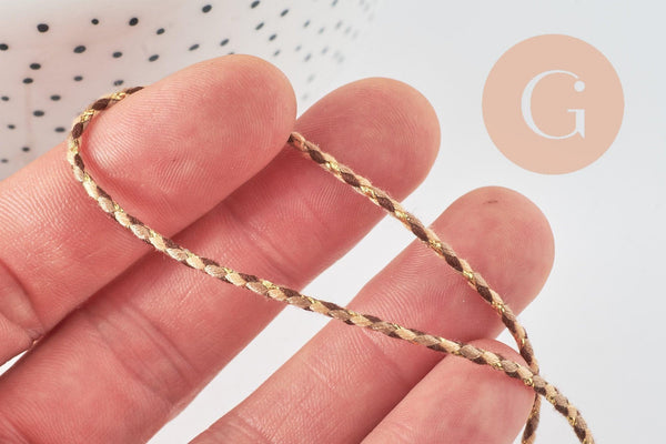 Cordon tressé Taupe Marron Beige Or 1.5mm x1 mètre (G9729)