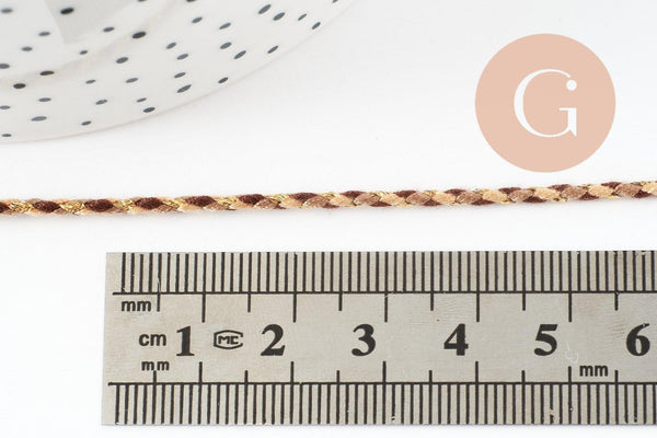Cordon tressé Taupe Marron Beige Or 1.5mm x1 mètre (G9729)