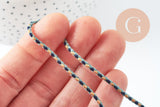 Cordon tressé bleu beige turquoise 2mm, x1 mètre (G10003)