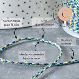 Cordon tressé bleu marine turquoise fil doré 1.5mm-2mm,cordon multicolore scrapbooking, x1 mètre G8122