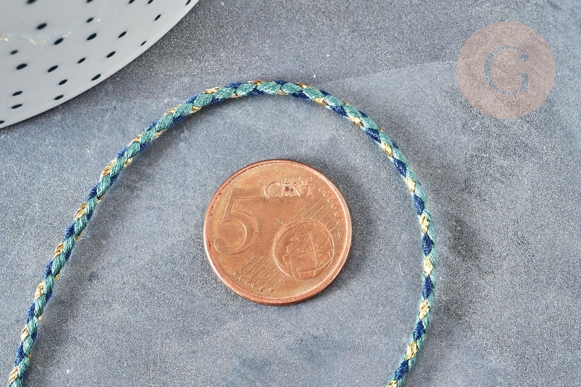 Cordon tressé bleu marine turquoise fil doré 1.5mm-2mm,cordon multicolore scrapbooking, x1 mètre G8122