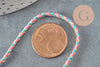 Cordon tressé rose bleu corail fil doré 2mm, x1 mètre (G5809)