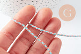 Cordon tressé turquoise beige rose fluo 2mm, x1 mètre (G9883)