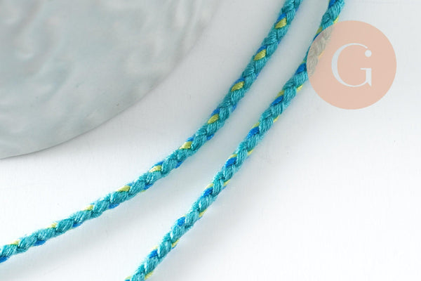 Cordon tressé turquoise et vert 2mm, cordon pour bijoux et scrapbooking, x 1 mètre (G9502)