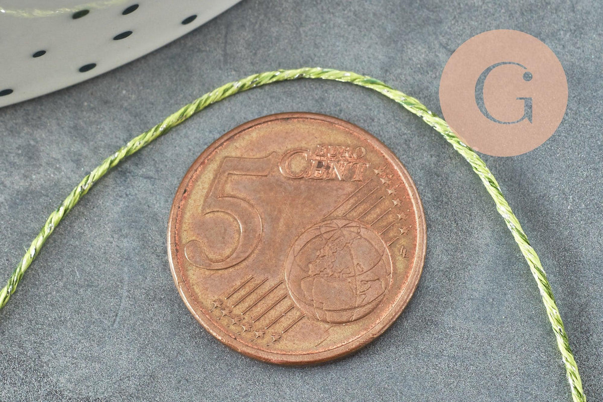 Cordon vert argent, fabrication bijoux,ruban mariage,scrapbooking, largeur 0.8mm, x1 ou x5 ou x10 mètres G3764