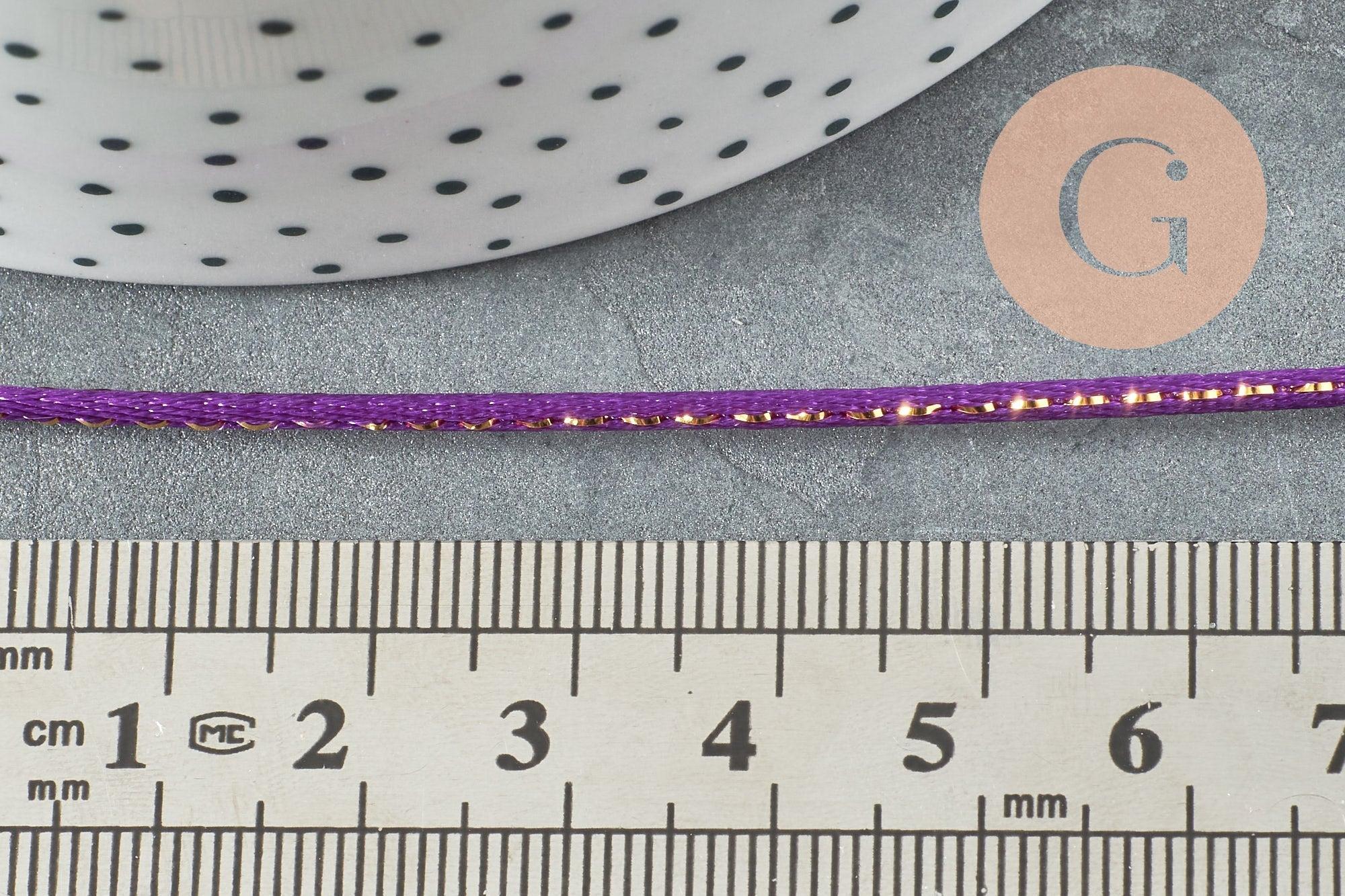 Cordon violet or,ruban mariage, scrapbooking, largeur 1.8mm, x1 mètre G1750
