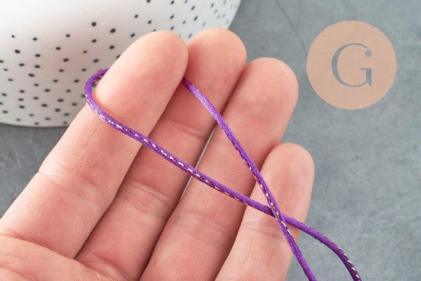 Cordon violet or,ruban mariage, scrapbooking, largeur 1.8mm, x1 mètre G1750