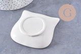 Coupelle présentoir à bijoux tête de chat porcelaine blanche et or 85mm, x1 (G10330)