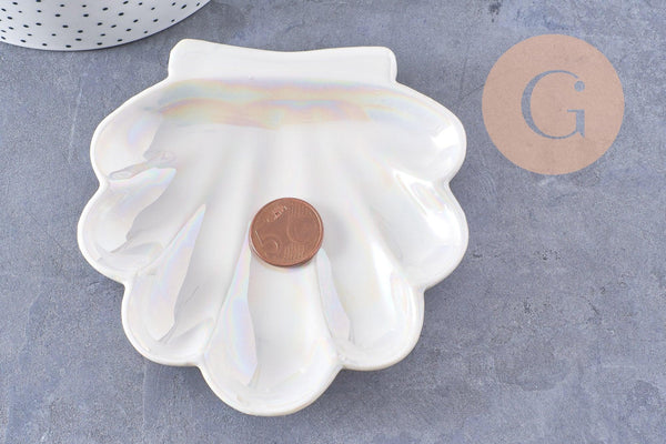 Coupelle présentoir coquillage à bijoux porcelaine blanche 111mm, x1 (G10328)