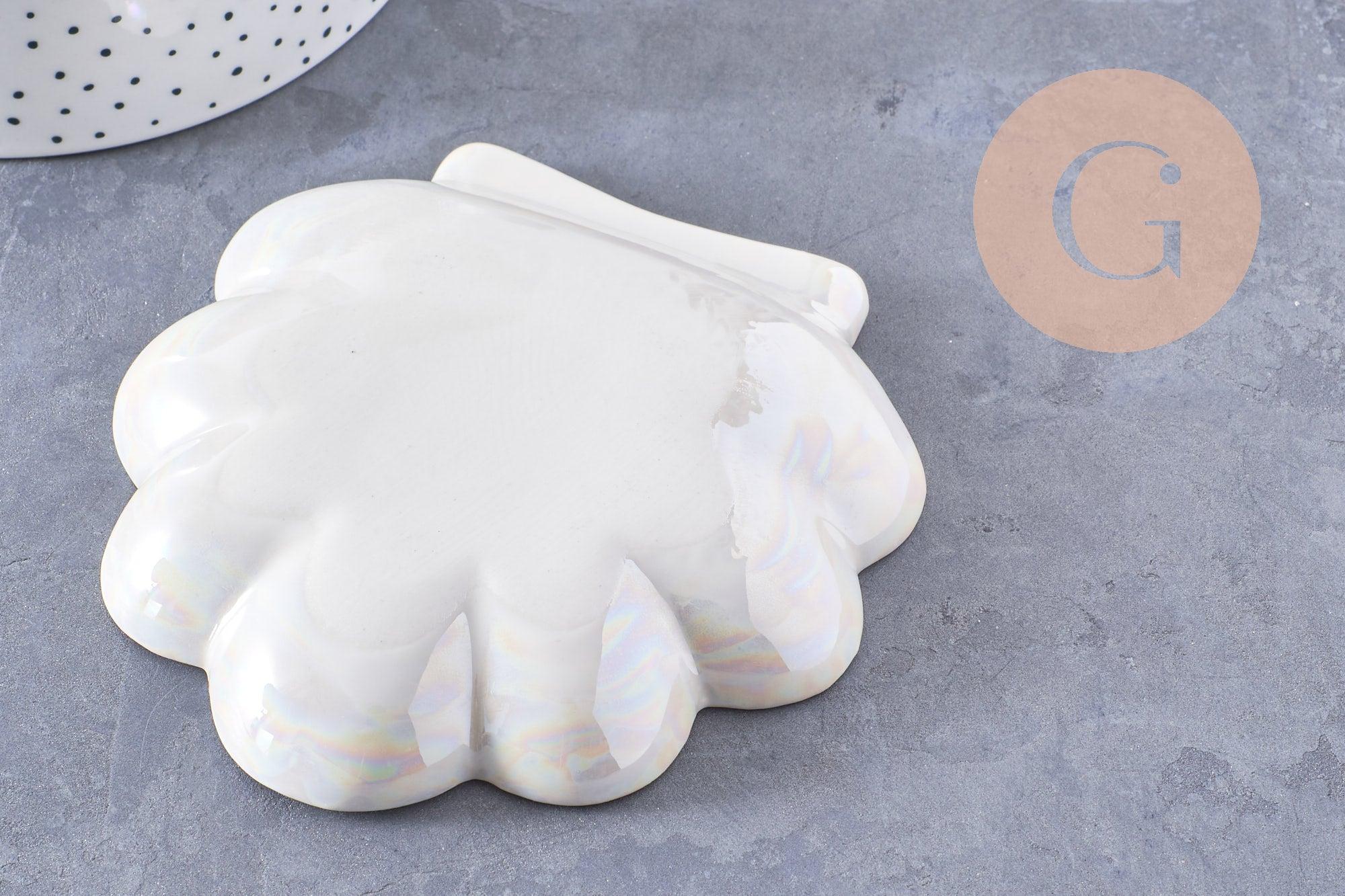 Coupelle présentoir coquillage à bijoux porcelaine blanche 111mm, x1 (G10328)