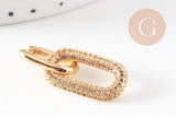 Créole longue laiton doré 16k zircon cristal multicolore bijoux doré, cadeau anniversaire,boucles cristal, 31mm, la paire (G2872)