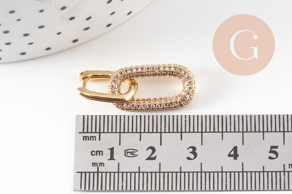 Créole longue laiton doré 16k zircon cristal multicolore bijoux doré, cadeau anniversaire,boucles cristal, 31mm, la paire (G2872)