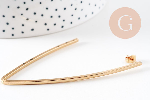 Créole ovale grande acier doré, oreille percée,sans nickel, boucles acier, 77mm, la paire (G2832)