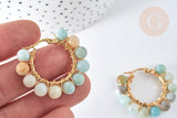 Créoles Amazonite naturelle ronde acier doré 32.5mm, idée cadeau femme, la paire, (G7399)