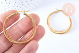 Créoles acier doré 23.5mm, bijoux doré,cadeau anniversaire, oreille percée,sans nickel, boucles acier, la paire (G6640)