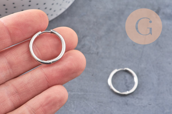 Créoles fine acier 304 inoxydable platine 23mm, x1 paire (G10864)