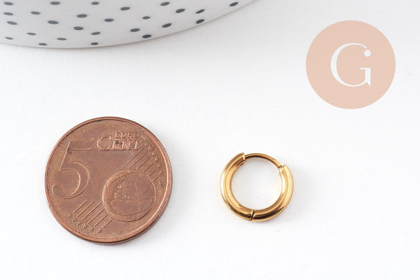 Créoles fine acier 316 inoxydable doré IP 13mm, x1 paire (G10894)