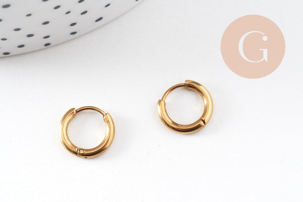 Créoles fine acier 316 inoxydable doré IP 13mm, x1 paire (G10894)