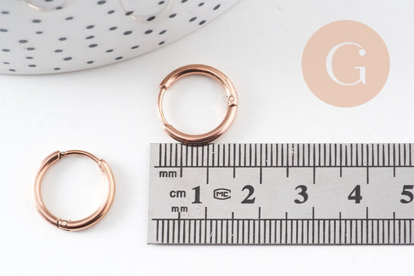 Créoles fine acier 316 inoxydable or rose IP 17mm, x1 paire (G10895)