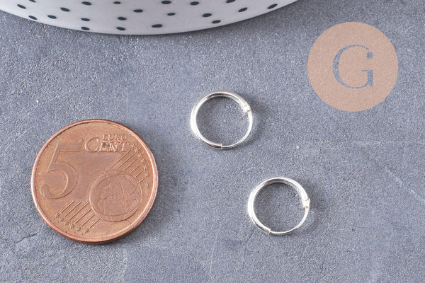 Créoles fine argent 925 massif 10mm, la paire (G3261)