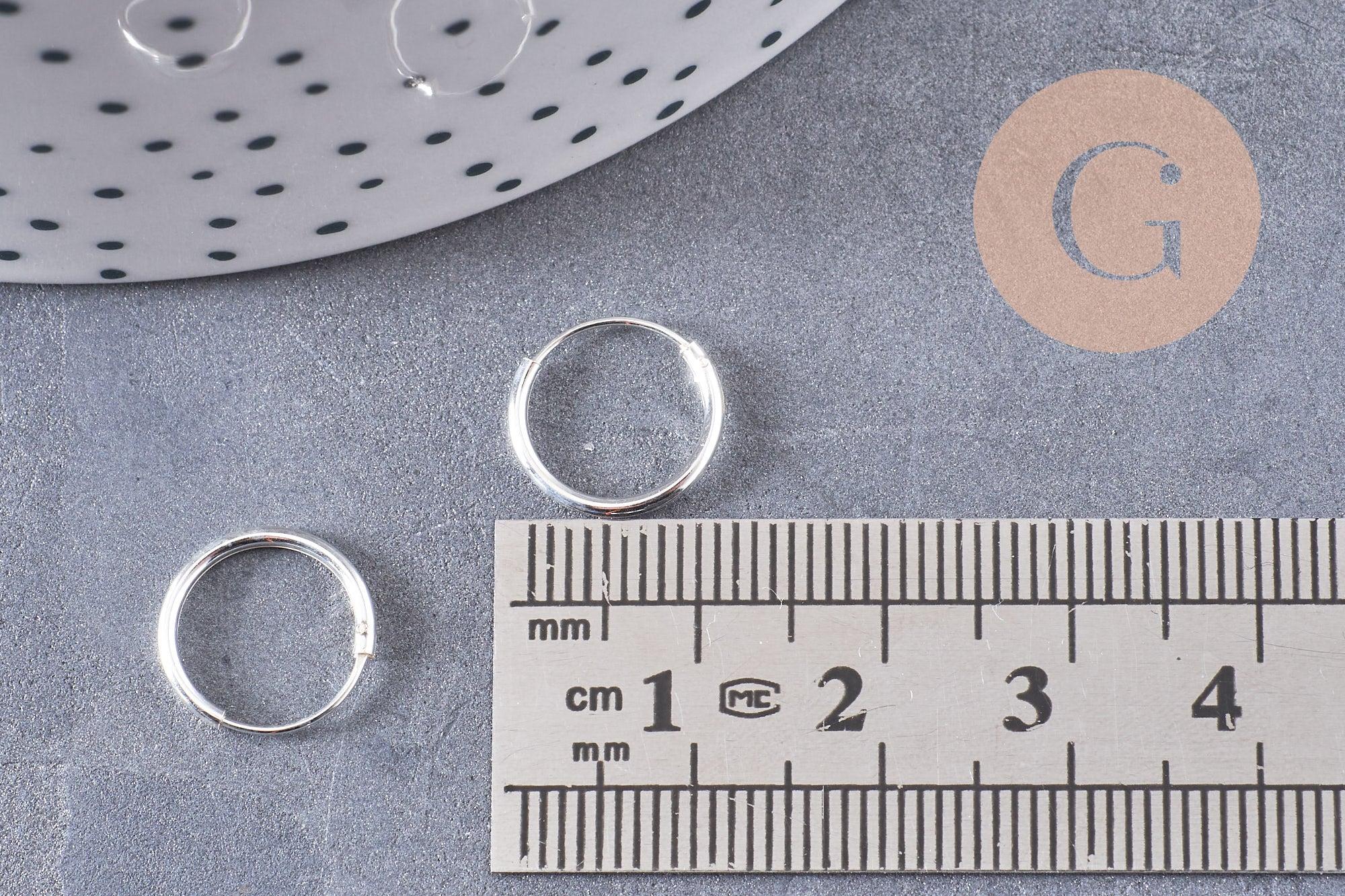 Créoles fine argent 925 massif 12mm, x1 paire (G5410)