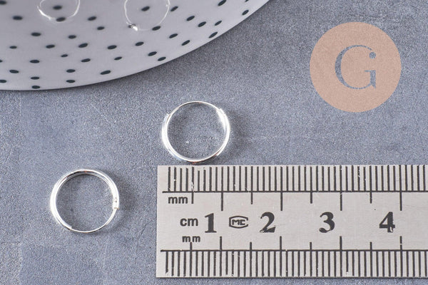 Créoles fine argent 925 massif 12mm, x1 paire (G5410)