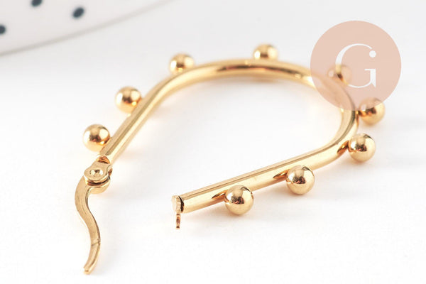 Créoles goutte acier doré boules, oreille percée,sans nickel, boucles acier, 36.2mm la paire, (G4202)