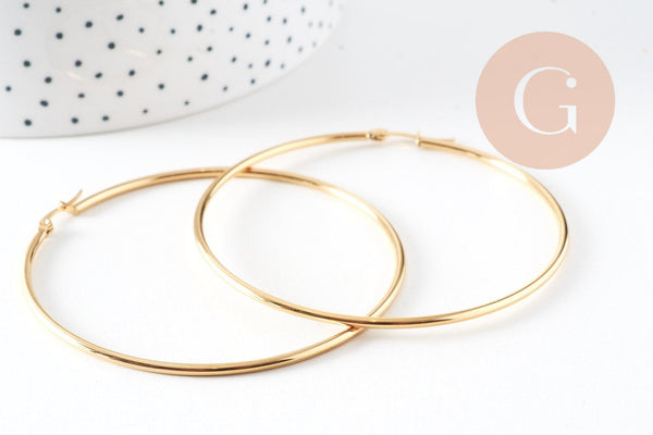 Créoles grande acier inoxydable doré IP 70mm, la paire (G0920)