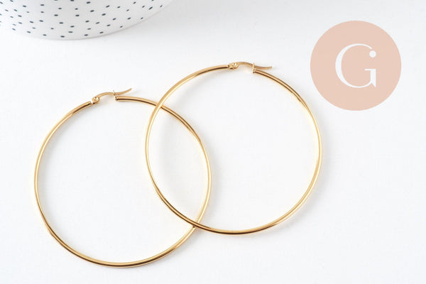 Créoles grande acier inoxydable doré IP 70mm, la paire (G0920)